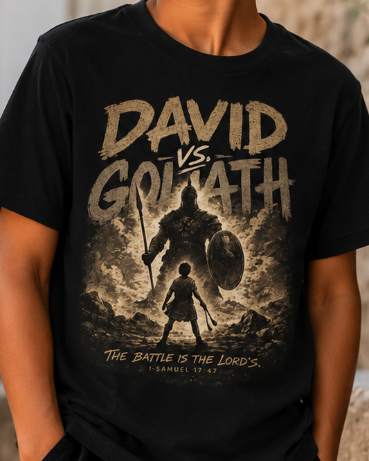 David vs Goliath Boys Christian T-Shirt | The Battle Is The Lords Bible Verse Tee