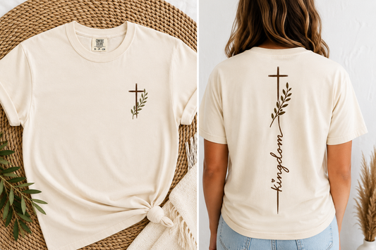 Kingdom Woven Cross Box Tee | Minimal Faith Shirt | Woman Christian Gift