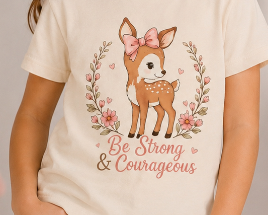 Be Strong & Courageous Deer Shirt | Christian Girls Tee | Cute Faith T-Shirt | Christian Gift